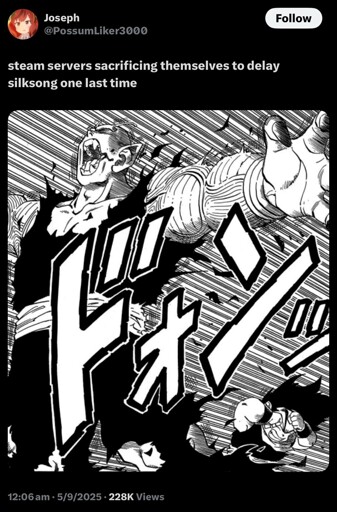 Steam servers sacrificing themselves to delay silksong one last time: (Manga panel of Picollo sacrificing himself)